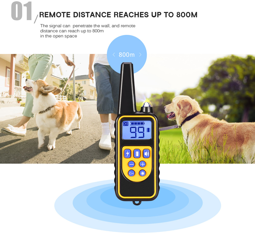 880 800m Waterproof Rechargeable Remote Control Dog Electric Training Collar