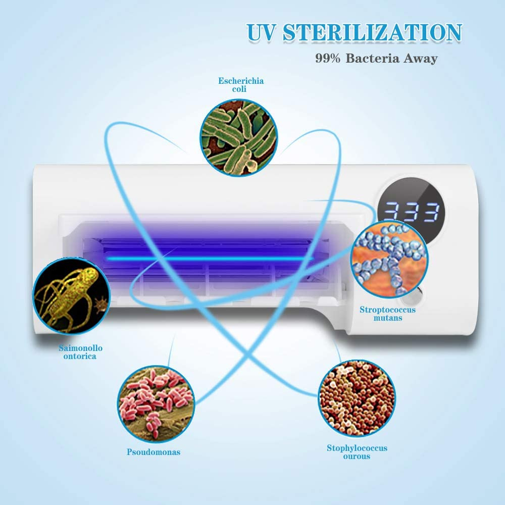 UV Toothbrush Holder USB Rechargeable 4 Toothbrush Sterilizer Holder Wall Mounte - White