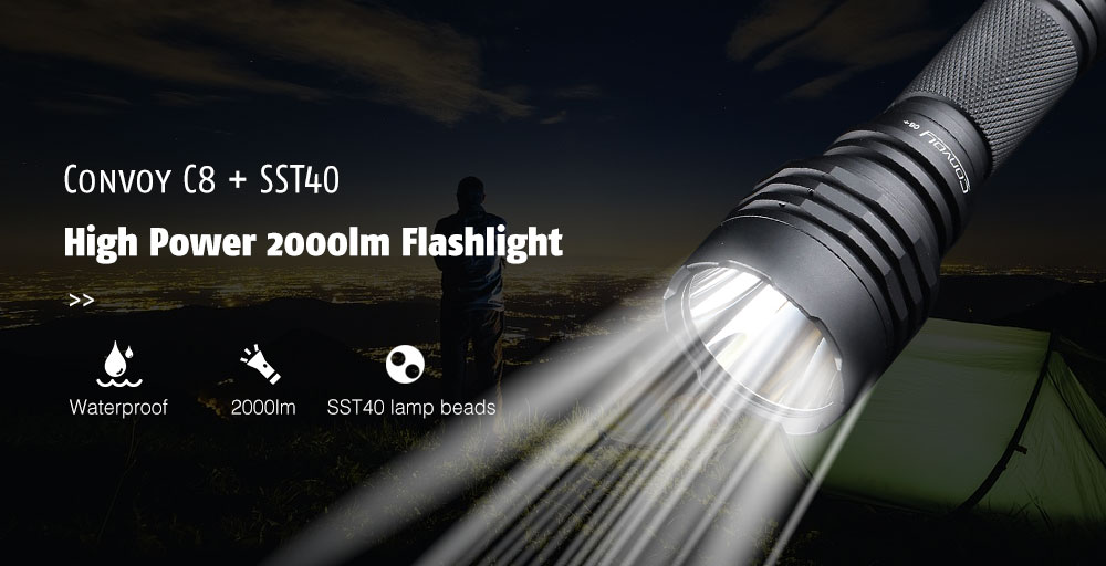 Convoy C8 + SST40 Waterproof High Power 2000lm Flashlight - Black
