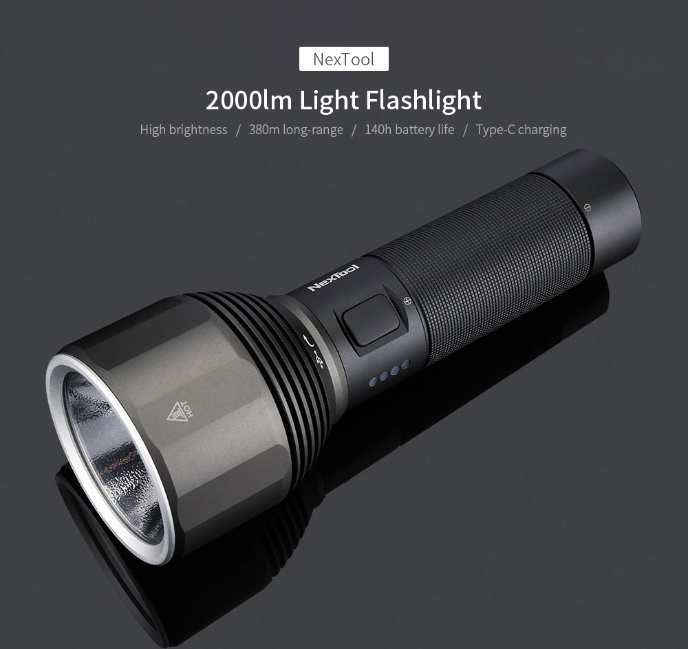 NEXTOOL LED Outdoor Powerful Light Flashlight Long Battery Life IPX7 Waterproof - Black